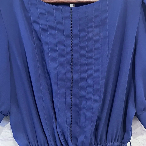 Susan Richards Size 8 Vintage Sheer Blue Short Sleeve Midi Dress Elastic Waist - Picture 7 of 13